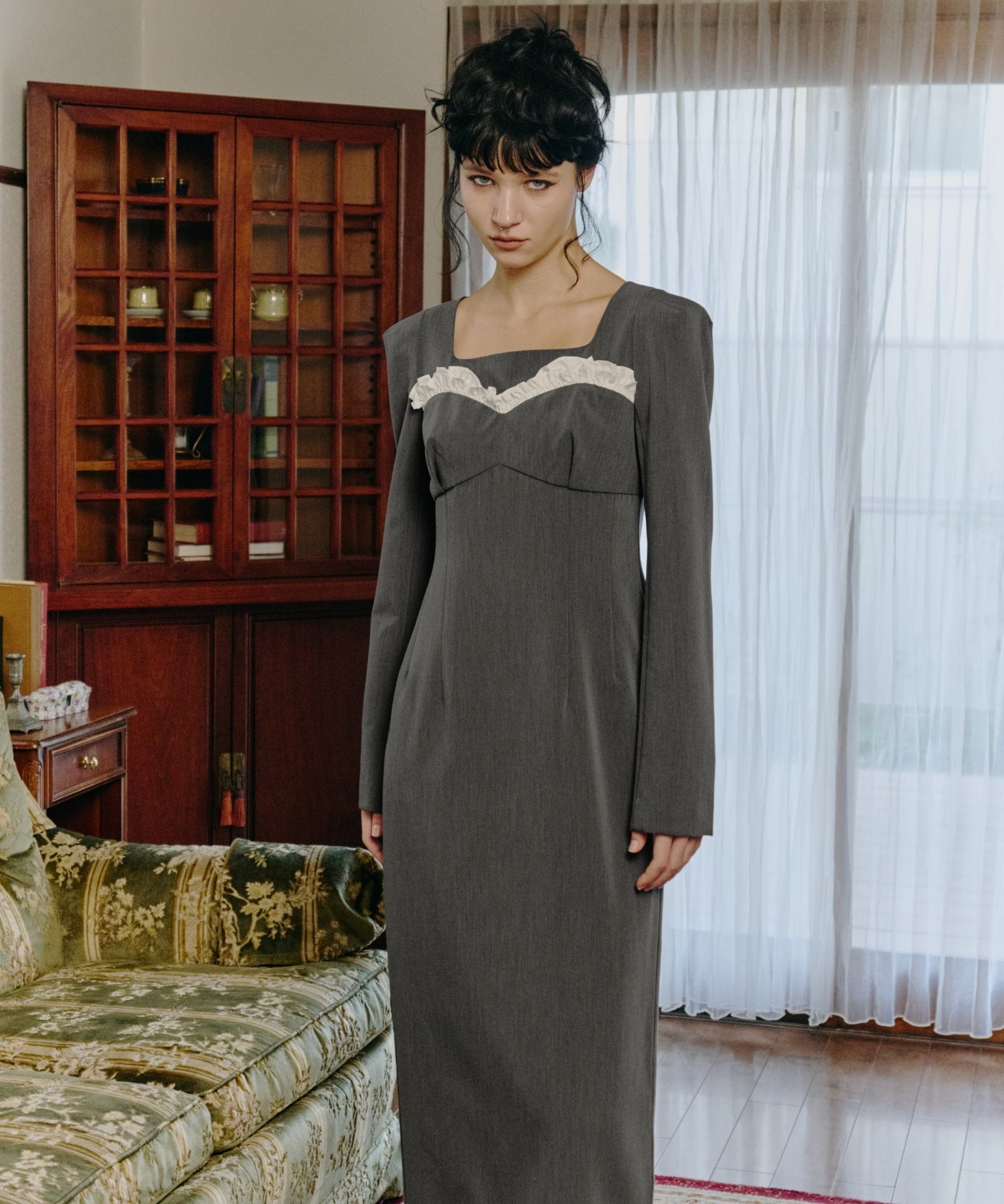 frills trim long dress | ANDRESD