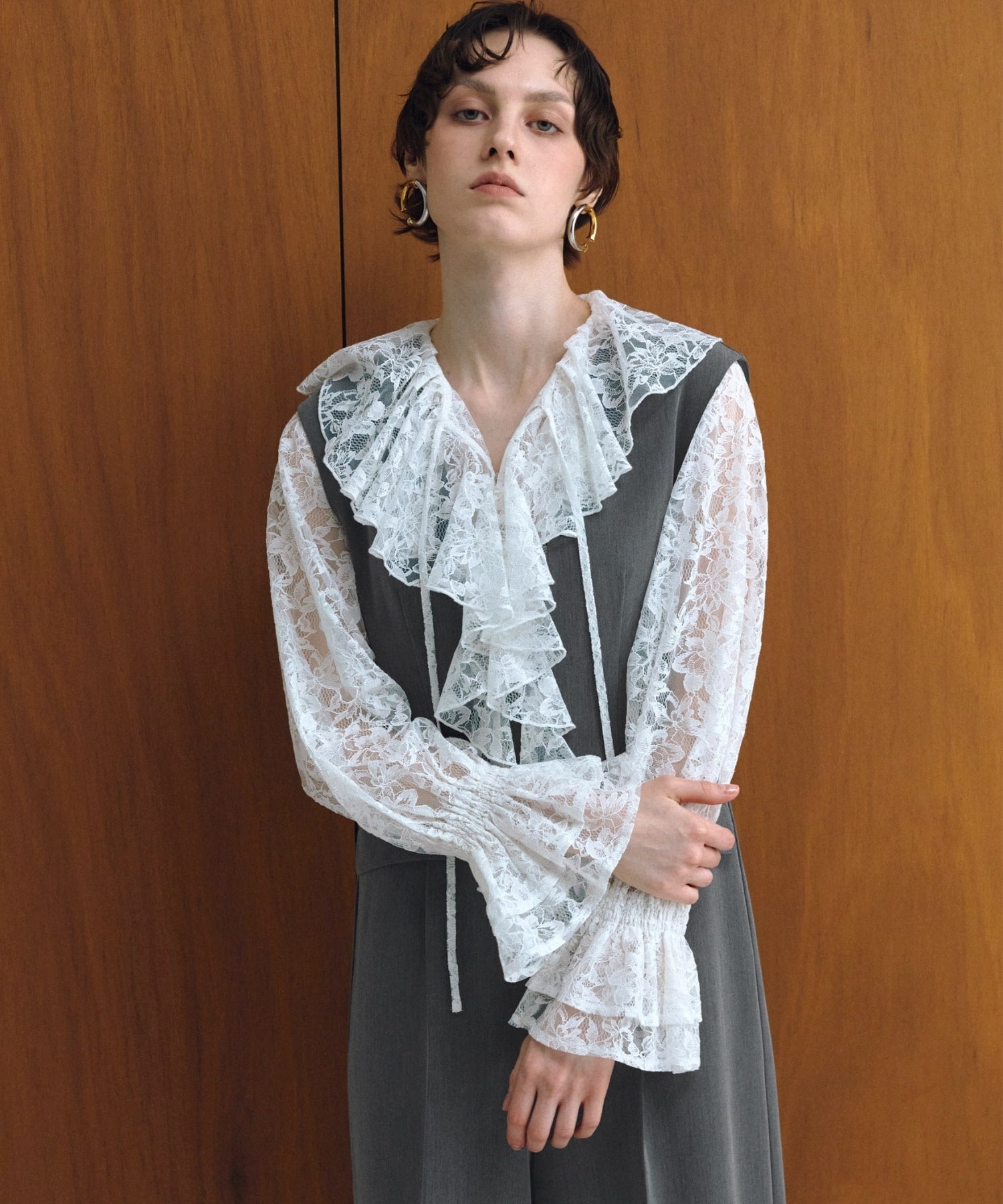 lace ruffle all-in-one dress | ANDRESD