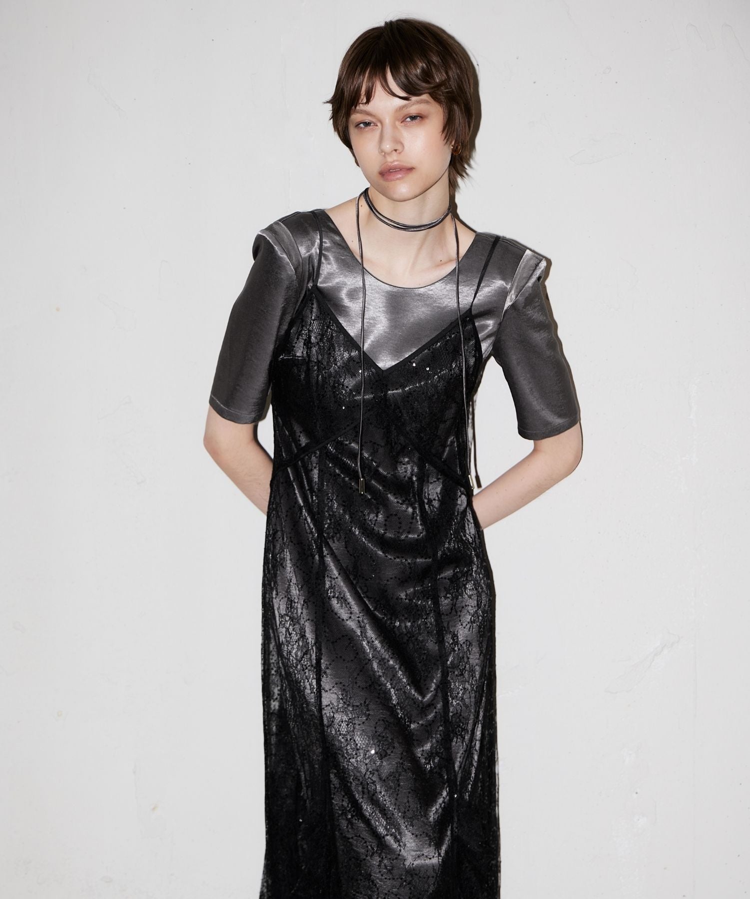 ANDRESD スパークルレースサテンドレス sparkle lace satin dress | ANDRESD