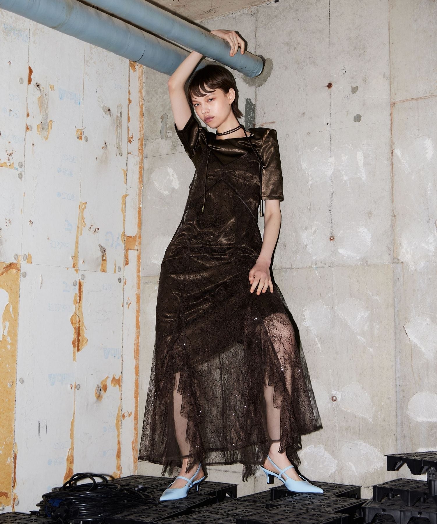 sparkle lace satin dress | ANDRESD