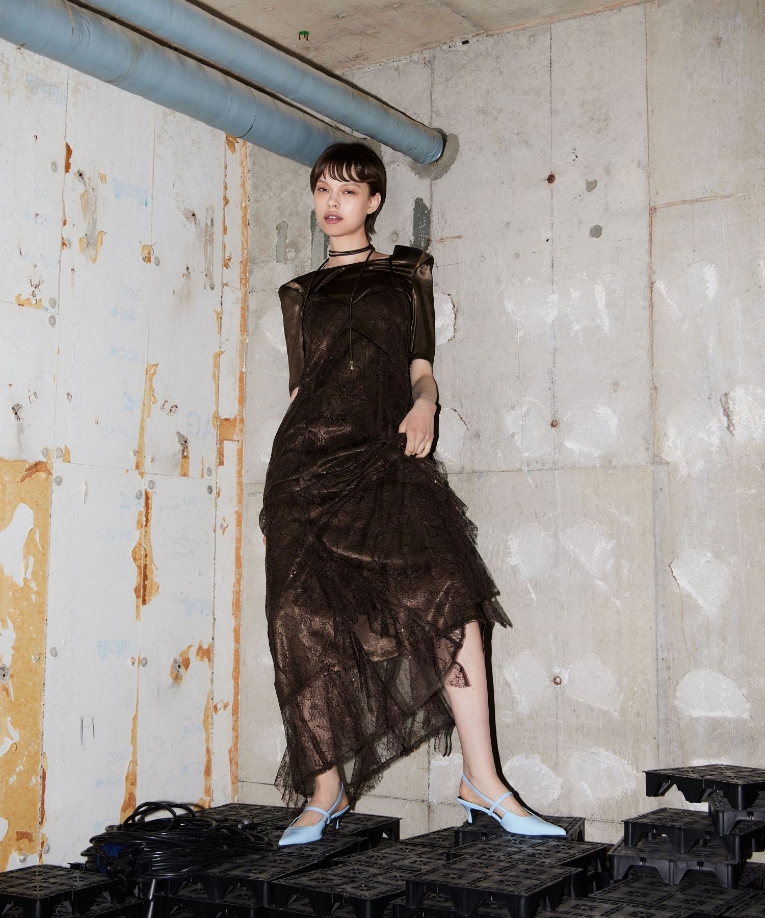 sparkle lace satin dress | ANDRESD
