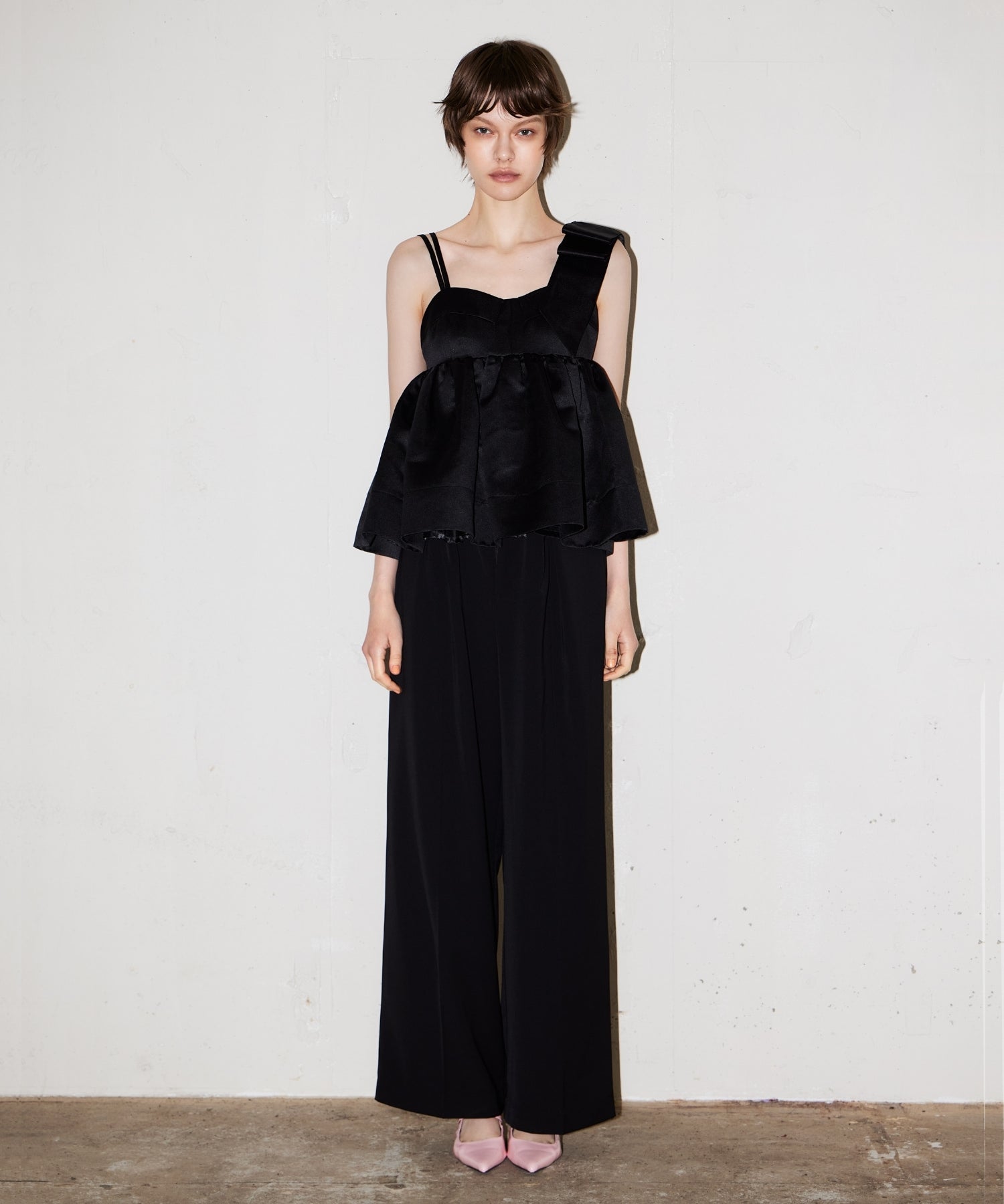 トップス andwang ribbon cami shushu set black asymmetry ribbon set up | ANDRESD